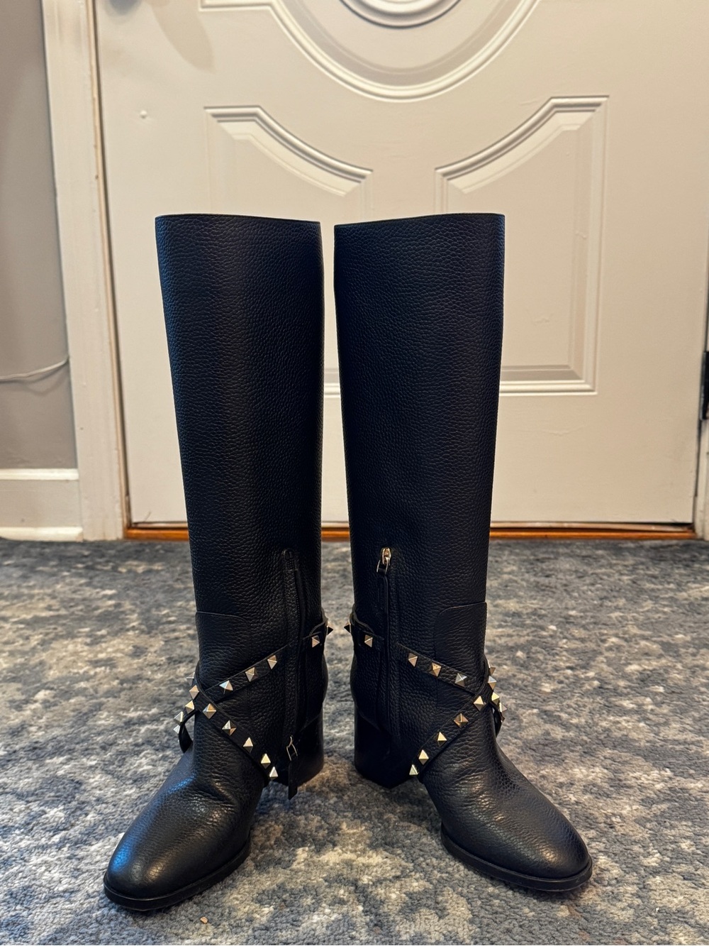 Valentino Garavani Black Studded Knee-High Leather Boots
